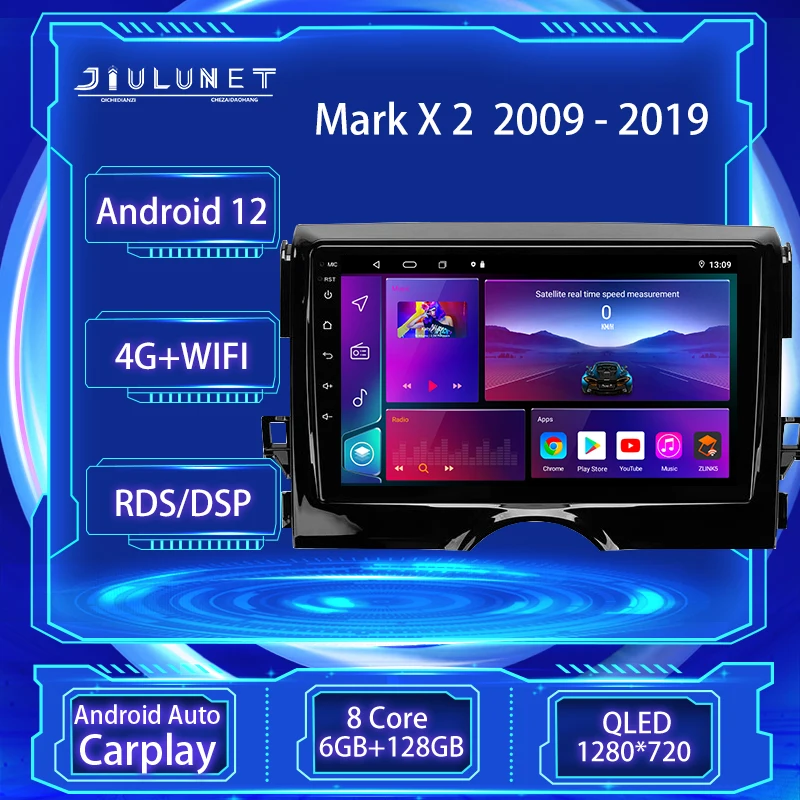 

JIULUNET 8-ядерный автомобильный радиоприемник Android 12 для Toyota Mark X 2 X130 2009 - 2019 мультимедийный плеер навигация Carplay авто