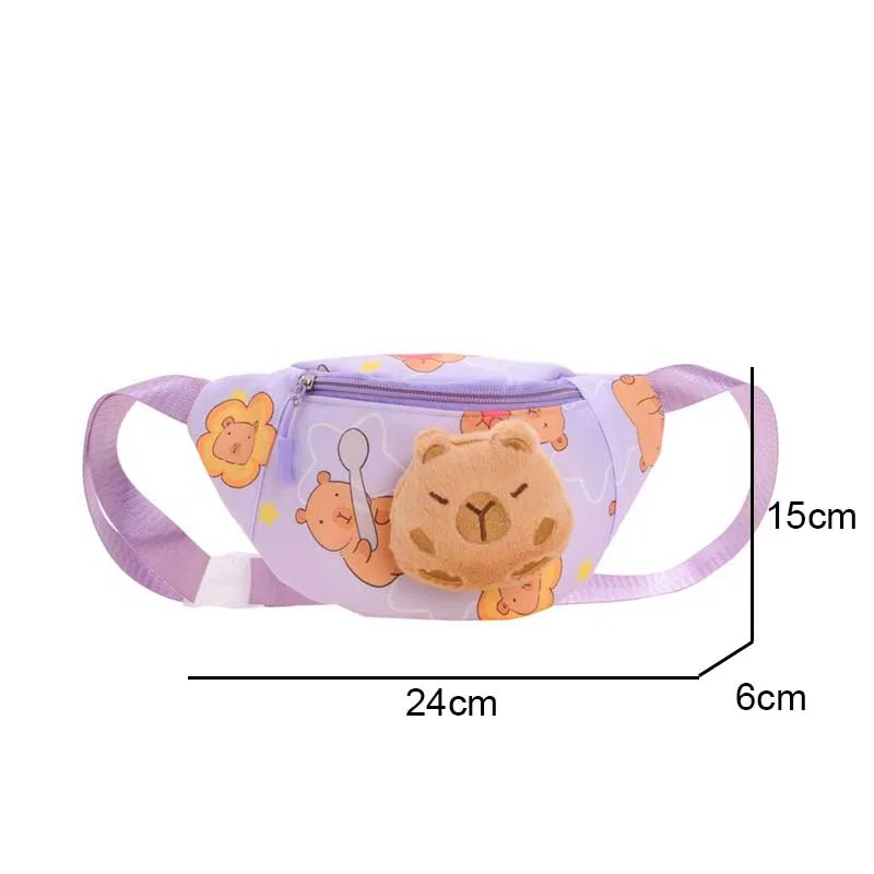 Cartoon Capybara Children's Chest Bag with Plush Doll Simple Shoulder Bag Adjustable Shoulder Strap Large Capacity Waist Bag