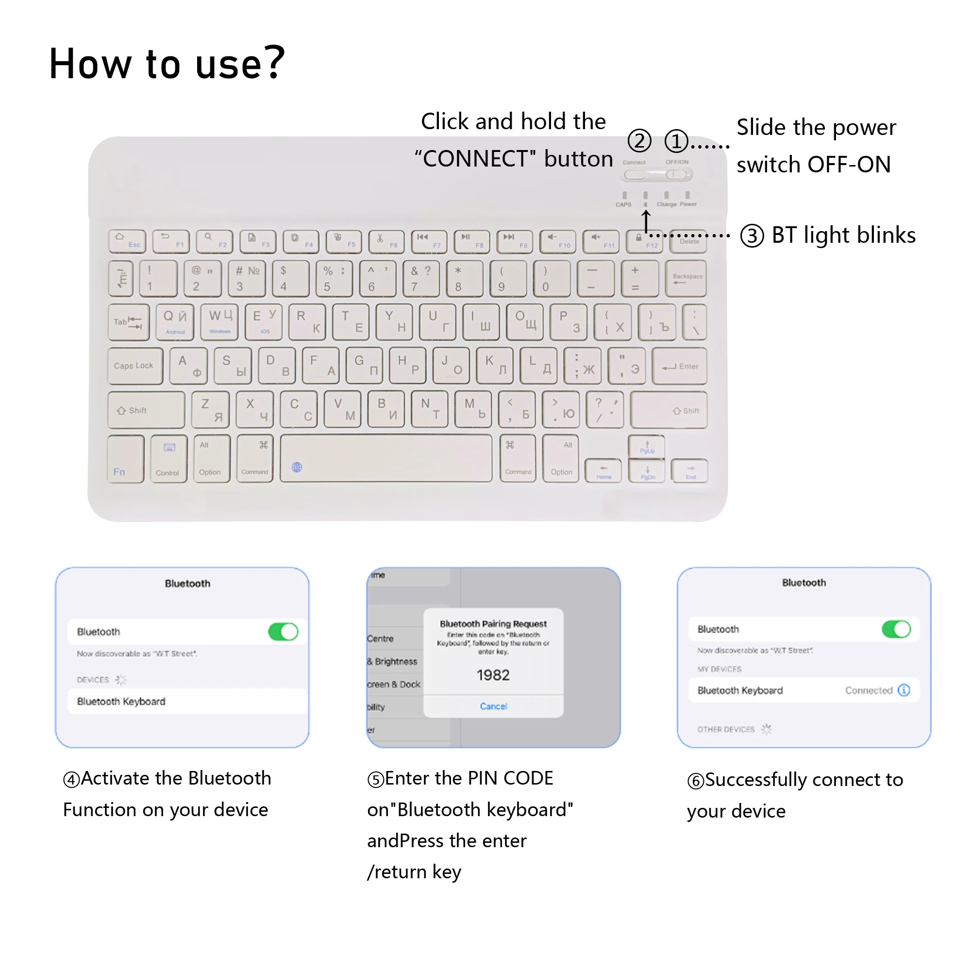 Russian Bluetooth-Compatible Wireless Keyboard Portable Mini Rechargeable 78-Key for Apple iPhone iPad Android Windows