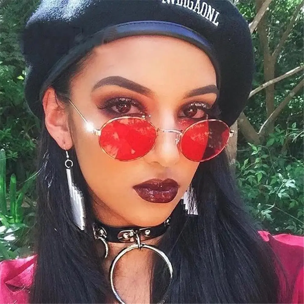 Fashion Festival Small Frame Steampunk Metal Sun Glasses Oval Sunglasses Gradient Mirror Glasses Men's Shades