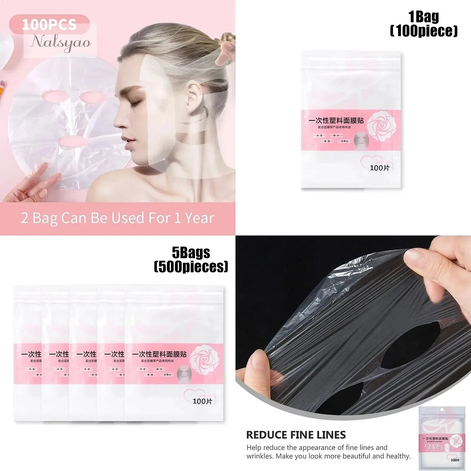 Bulk Pack of Disposable Transparent Face Mask Wraps for Beauty Makeup and Skincare