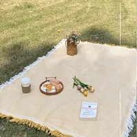 Picnic Blanket with Tassel Camping Mat Lawn Pad for Outdoor Travel Portable Knitting Tablecloth Nap Bedspread 5