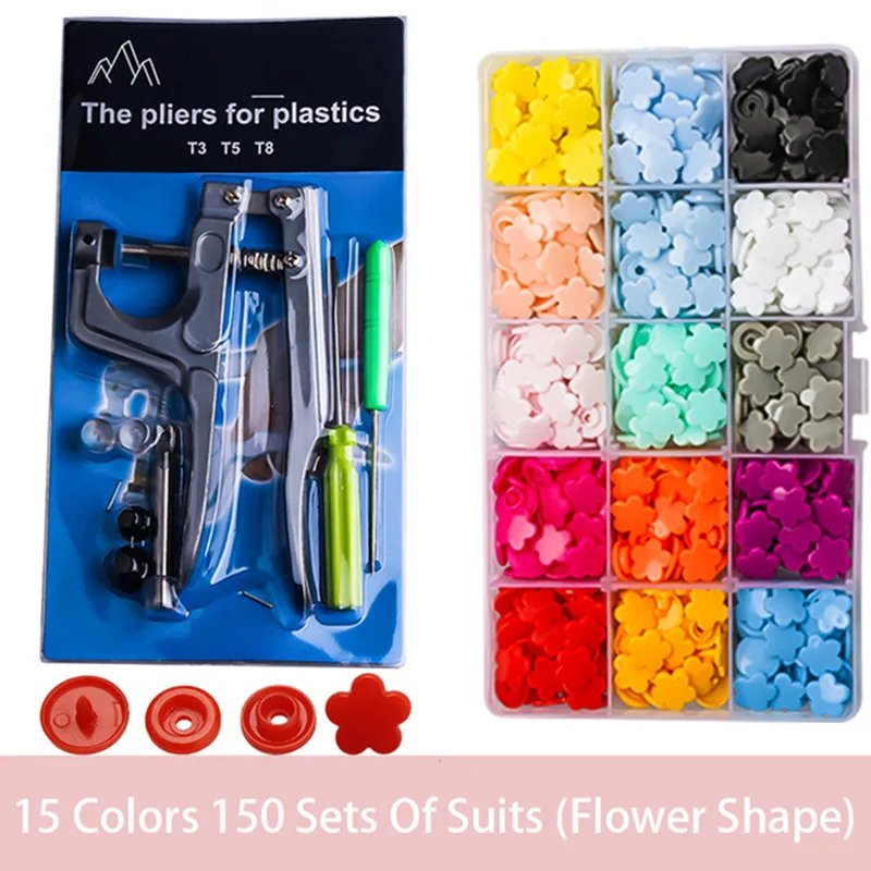 Colorful Plastic Resin T5 Snap Buttons Set Fastener Snap Plier for DIY Handmade Baby Clothes Bibs Press Stud Machine Sewing Tool 5