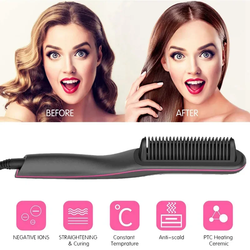 Description Picture 5 of itemHair Straightener Brush Comb Electric Hair Brushes Hot Comb Straightener For Hair Anti-scalding Ceramic Beard Straightener Brush