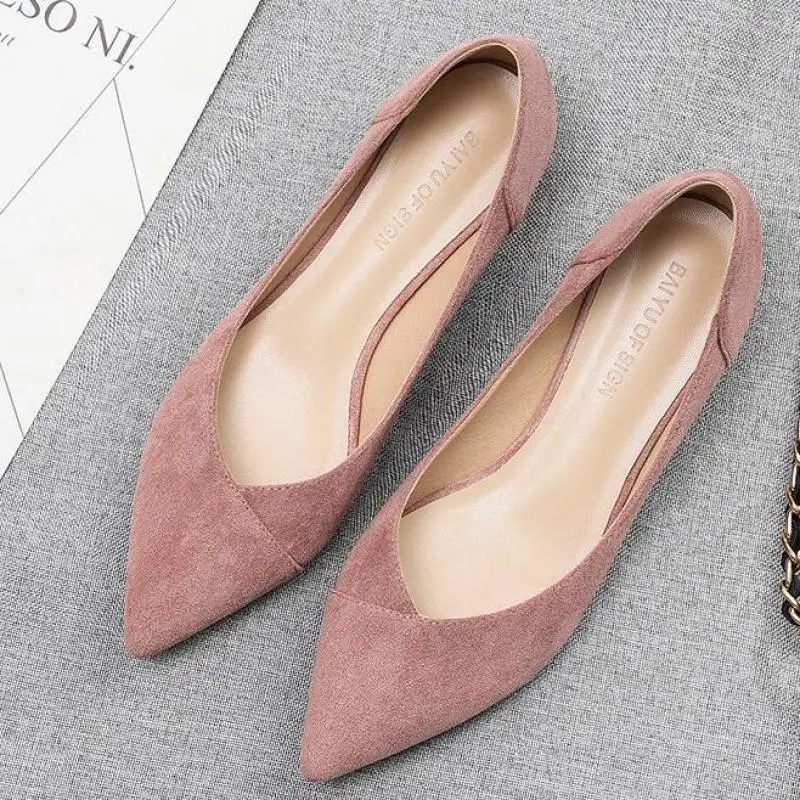 

Office Career Women Pumps Suede 4.5CM Square Heel Pointed Toe Slip-On Street Style British Style Solid Shoes For Women New Black