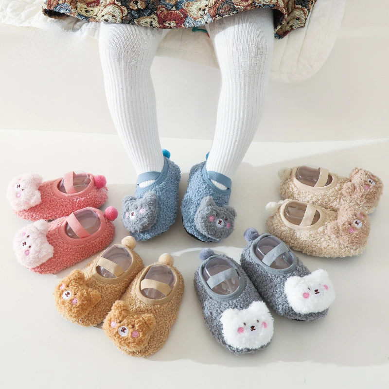 Cartoon Bear Baby Floor Socks Winter Warm Toddler Walking Shoes Kids Soft Sole First Walkers Anti-slip Newborn Infant Crib Shoes 2