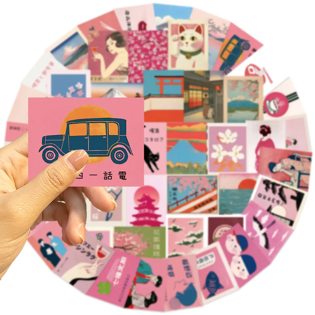 50PCS 빈티지 핑크 일본 미적 낙서 스티커-수하물 및 노트북 DIY 장 방수(Anime Worlds Store)