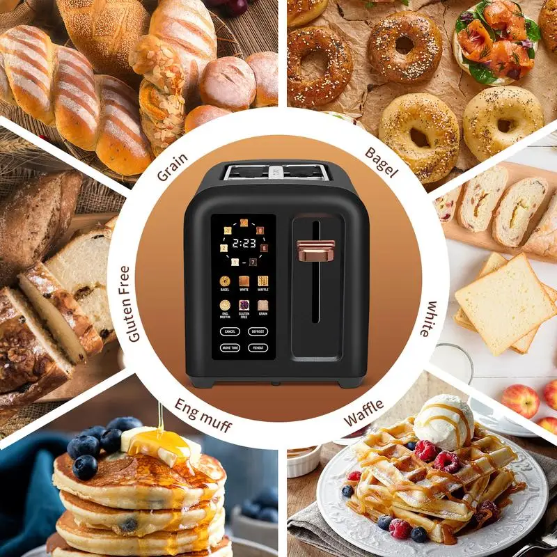 Toaster 2 Slice, Stainless Toaster LCD Display&Touch Button, 50% Faster Heating Speed, 1.4'' Wide Slots