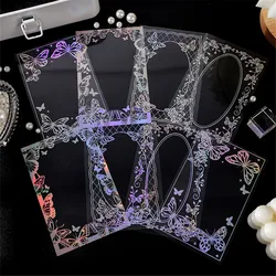 Autocollant Laser Transparent, étiquette autocollante, Scrapbooking, décoration pour Album Journal intime, fournitures scolaires, DIY bricolage, 8 feuilles 