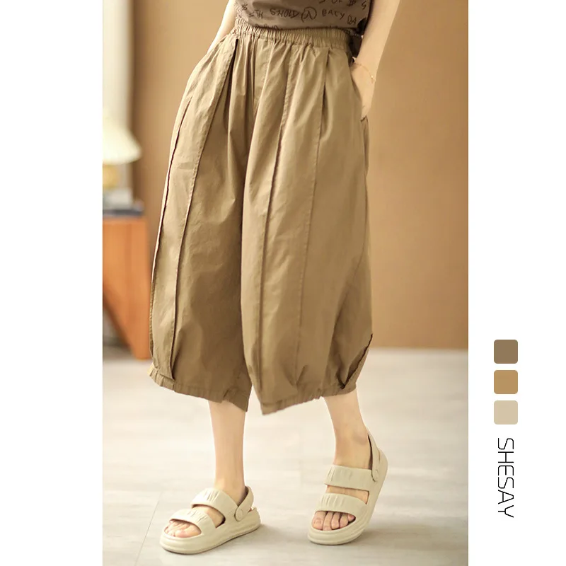 Cropped Pants Retro Wide Leg Pants Summer Loose Pants Three-dimensional Cut Fluffy and Stiff