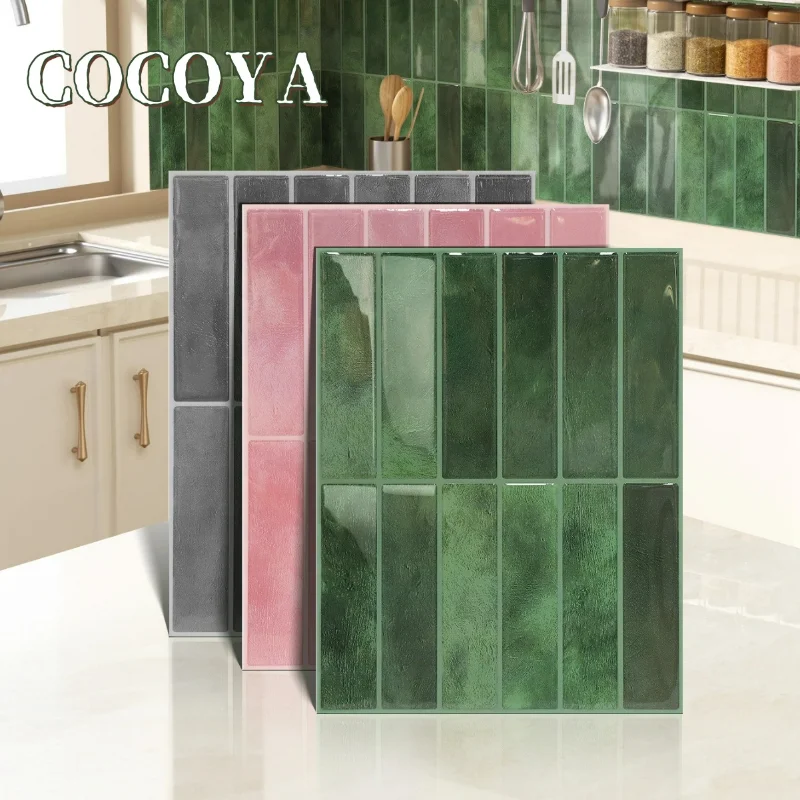 1/2/8 Sheets 3D Wall Sticker Self-adhesive Green Mosaic Peel Stick Wall Panel Backsplash for Kitchen Waterproof Tile Stickers wall stickers,self adhesive stickers,kitchen wall sticker,decorative tile stickers