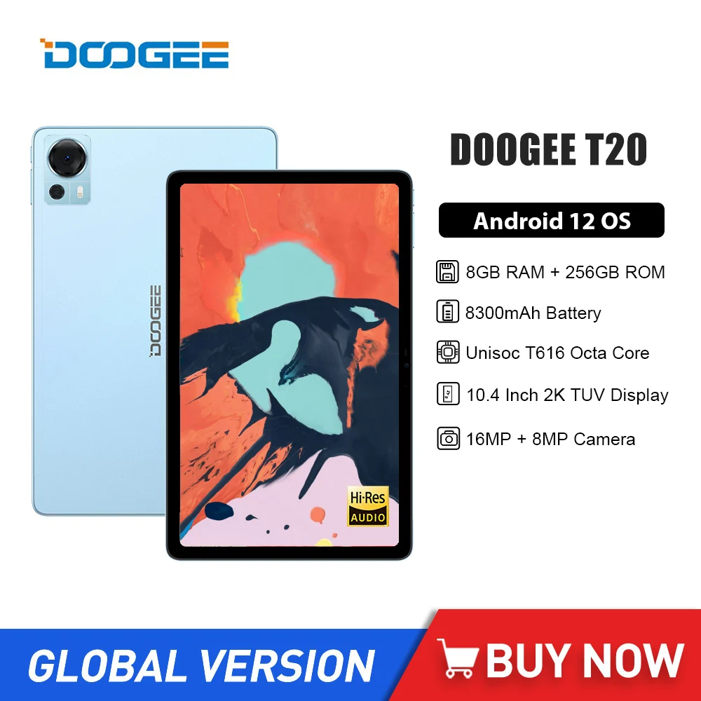 

Планшет DOOGEE T20, 10,4 дюйма, 8 + 256 ГБ, 12 нм, 4 динамика, 8300 мАч