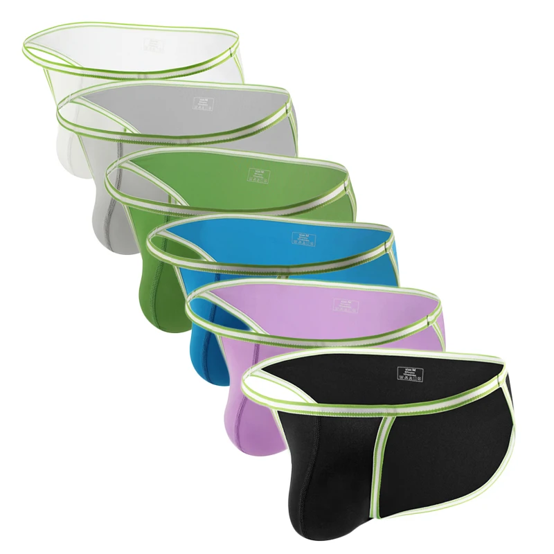 6PCS Men Underwear High Elasti Low Waist High Fork Briefs Solid Color Youth Thin Breathable Ice Silky Sexy Briefs Underpants