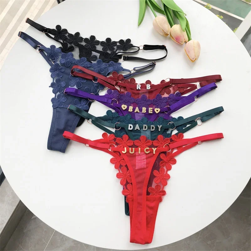 Women Panties Thongs tanga Name Letter Sexy mesh flowers Personalized Name G-Strings Girlfriend Wife Gift female underwear women panties womens underwear