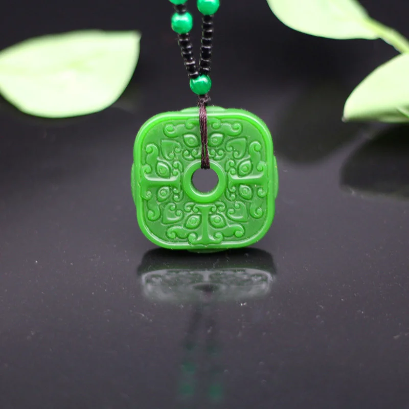 

Natural Green Jade Pixiu Pendant Necklace Fashion Jewelry Double-sided Hollow Carved Charm Amulet Accessories Gift for Women Men