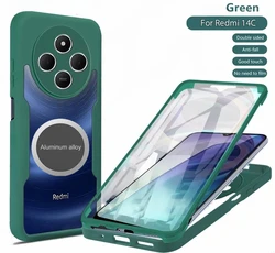 Transparent 3-in-1 360° Screen Protector with Metal Magnetic Car Holder and Phone Back Cover for Redmi A4 (Dark Green)