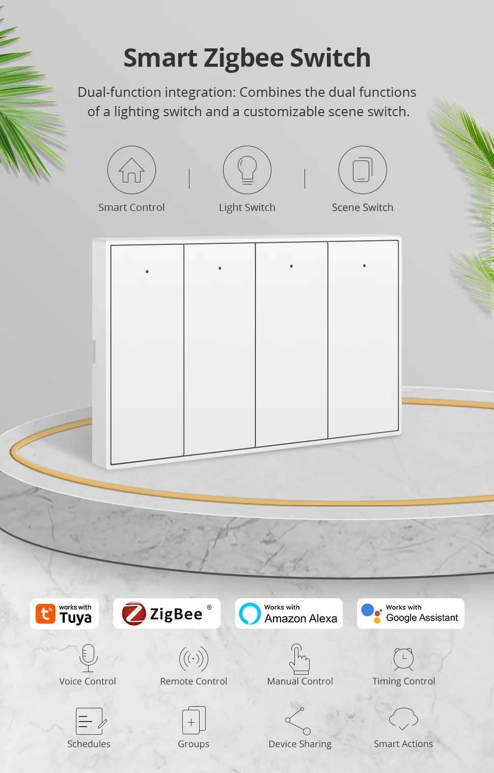 Zigbee Wall Light Switch with Neutral No Neutral 1 2 3 4 6 Gangs Interruptor Wor