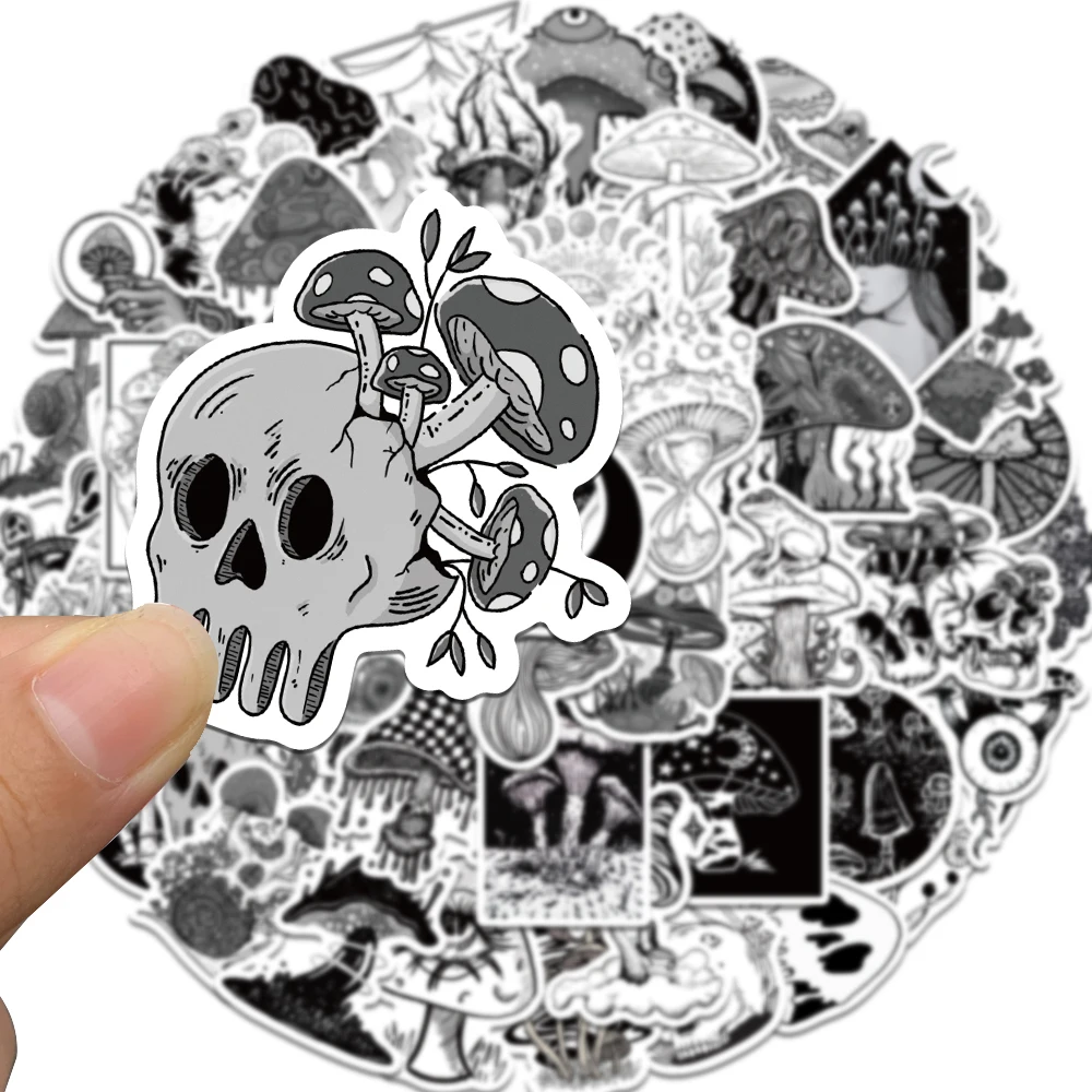 10/50PCS Gothic Stickers Waterproof Vinyl Stickers Perfect for Laptop Phone Car Skateboard Black White Punk Mushroom Toy Decals 10 50pcs gothic stickers waterproof vinyl stickers perfect for laptop phone car skateboard   white punk mushroom toy decals