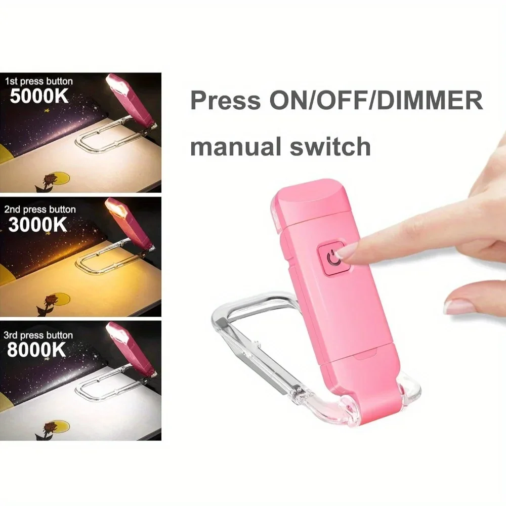 2-Pack, Rechargeable Reading LED Clip-on Book Light, Bedside Compact Light, Brightness Adjustable, Eye Protection-Pink