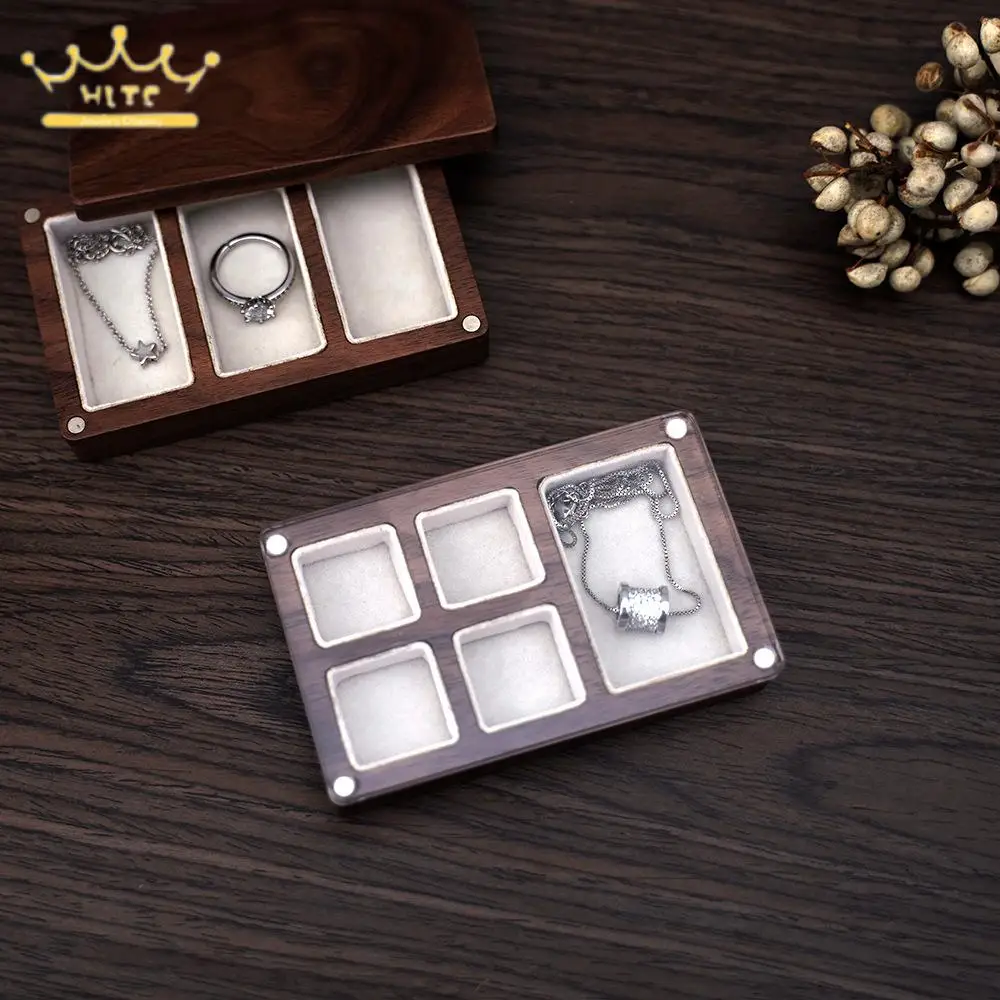 Vintage Wood Jewelry Box with Lid Earrings Ring Necklace Storage Box 3 Girds and 5 Girds Small Jewelry Organizer Tray