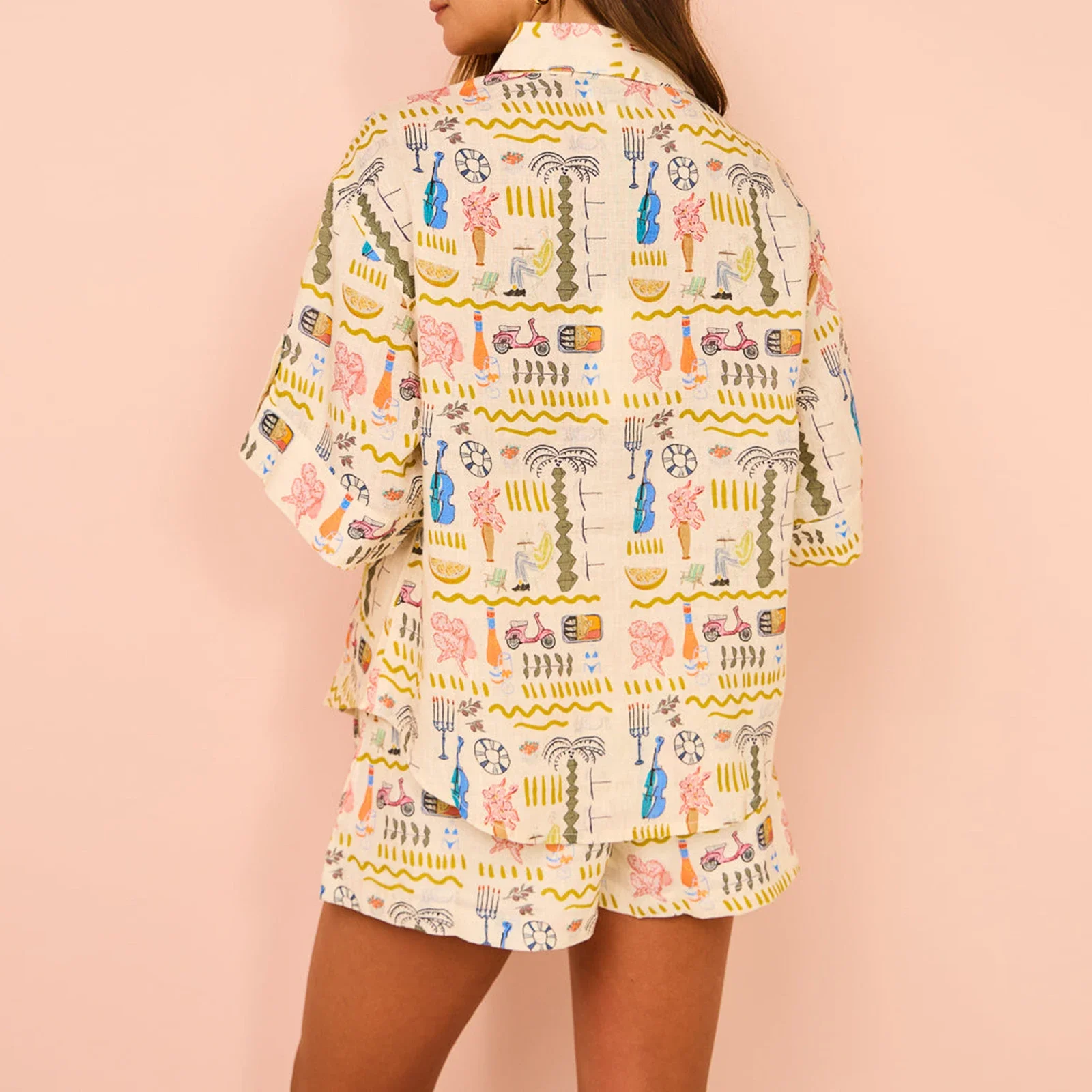 2024 New 2 Beach Vacation Wear Summer Button-up Short-sleeved Shirt and Shorts Casual Pajamas Set Vacation Set