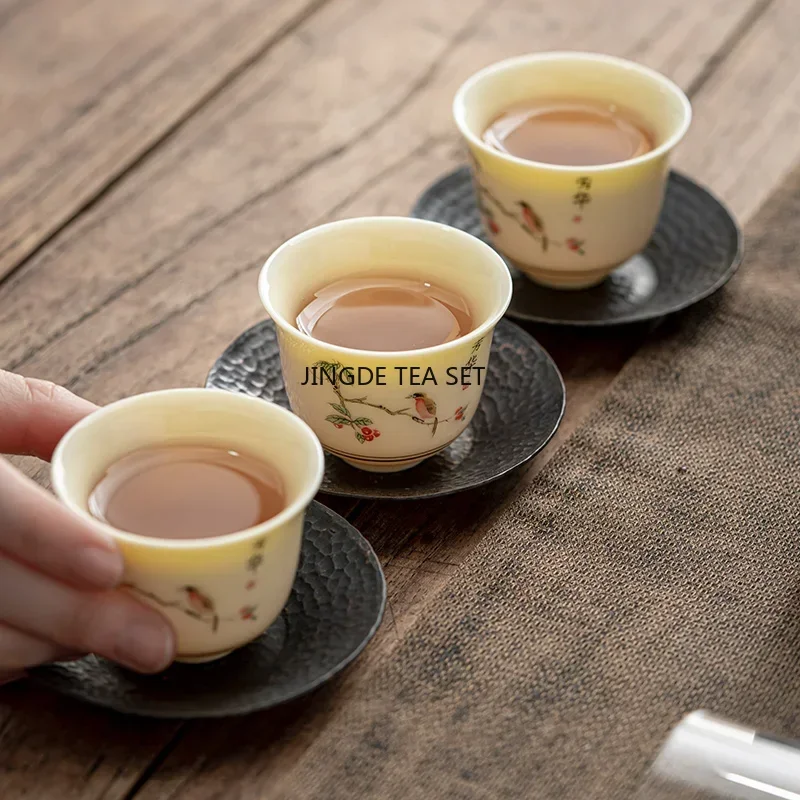 1 Chinese ceramic tea cup handmade flower and bird patterned ceramic tea bowl travel home tea set