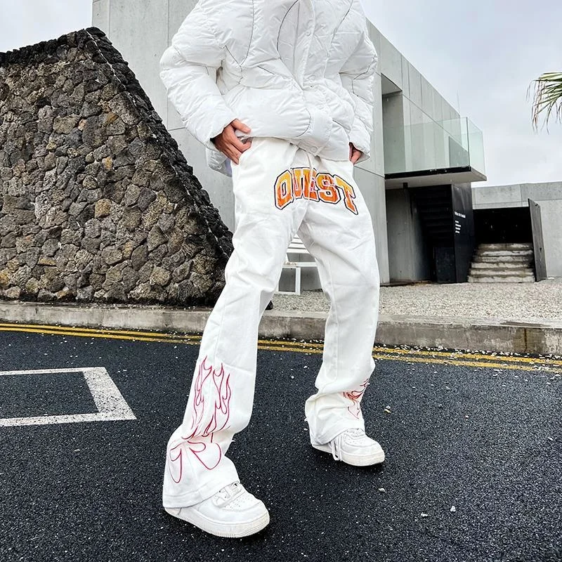 

Flame men's jeans American street hip-hop Y2K retro men and women loose straight casual jeans trousers ins hot