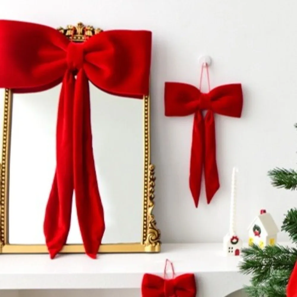 Party Supplies Flocking Christmas Bow Decoration Soft Red Green Large ...