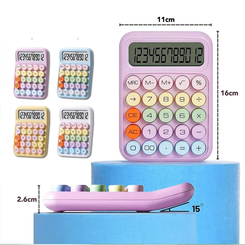 Keyboard Calculator Office 12-digit Mechanical Buttons Calculator Cute Candy Color School Supplies Students/Finance Stationery - 3