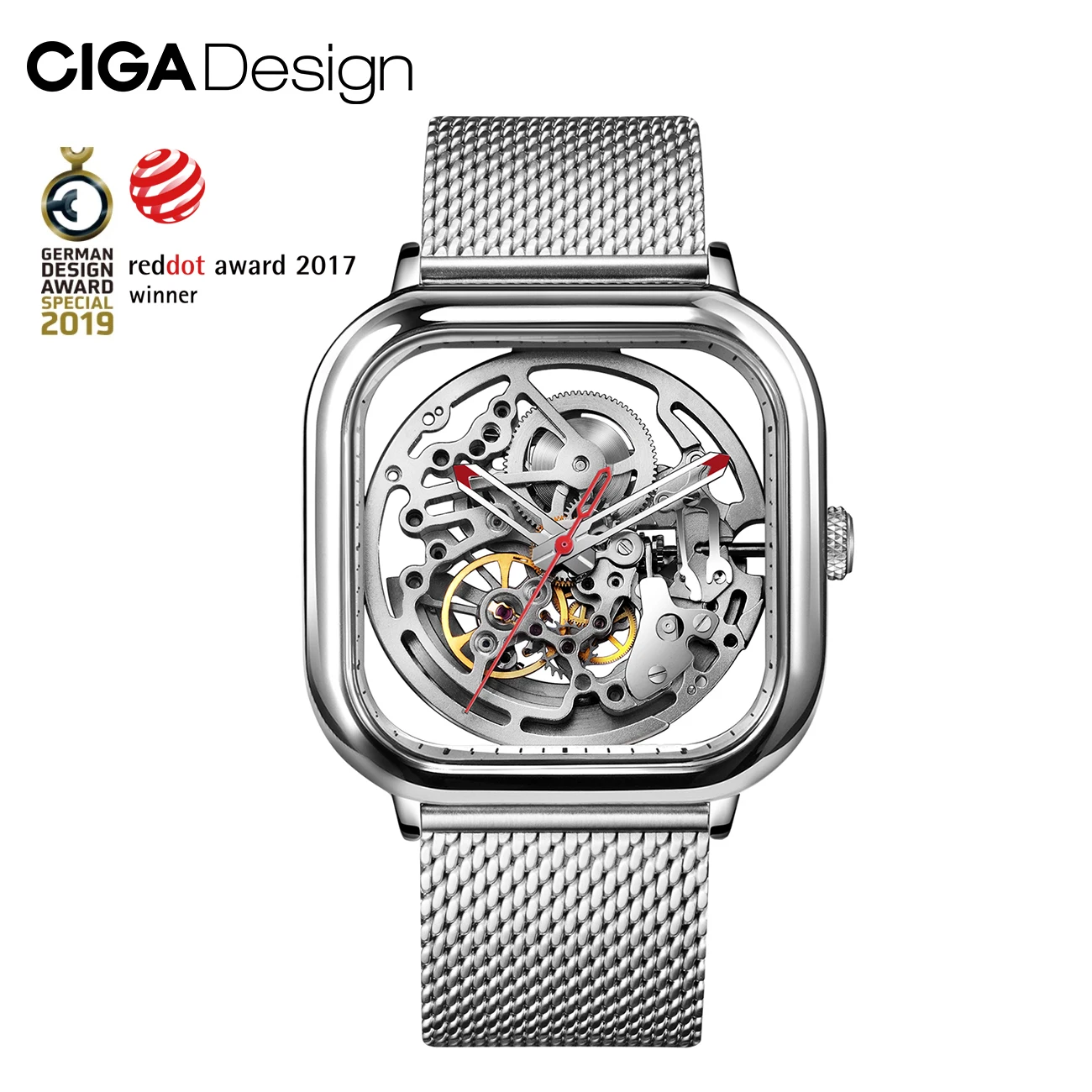 

CIGA DESIGN 316L Stainless Steel Mechanical Skeleton Watch for Men Women Full Hollow Square Automatic Movement Wrist Watches