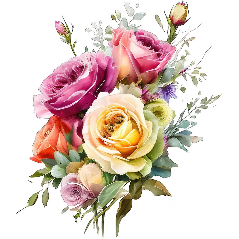 Vinyl Stickers Light colored watercolor multi-color rose art wall stickers for home decoration E89