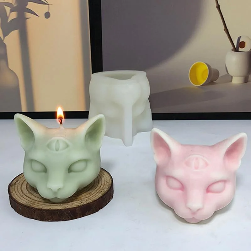 

Новая силиконовая форма в виде кошачьей головы в трех глазах, 3D форма в виде кошки для ароматизированных свечей, мыла, гипсовых украшений, форма для изготовления искусственных свечей