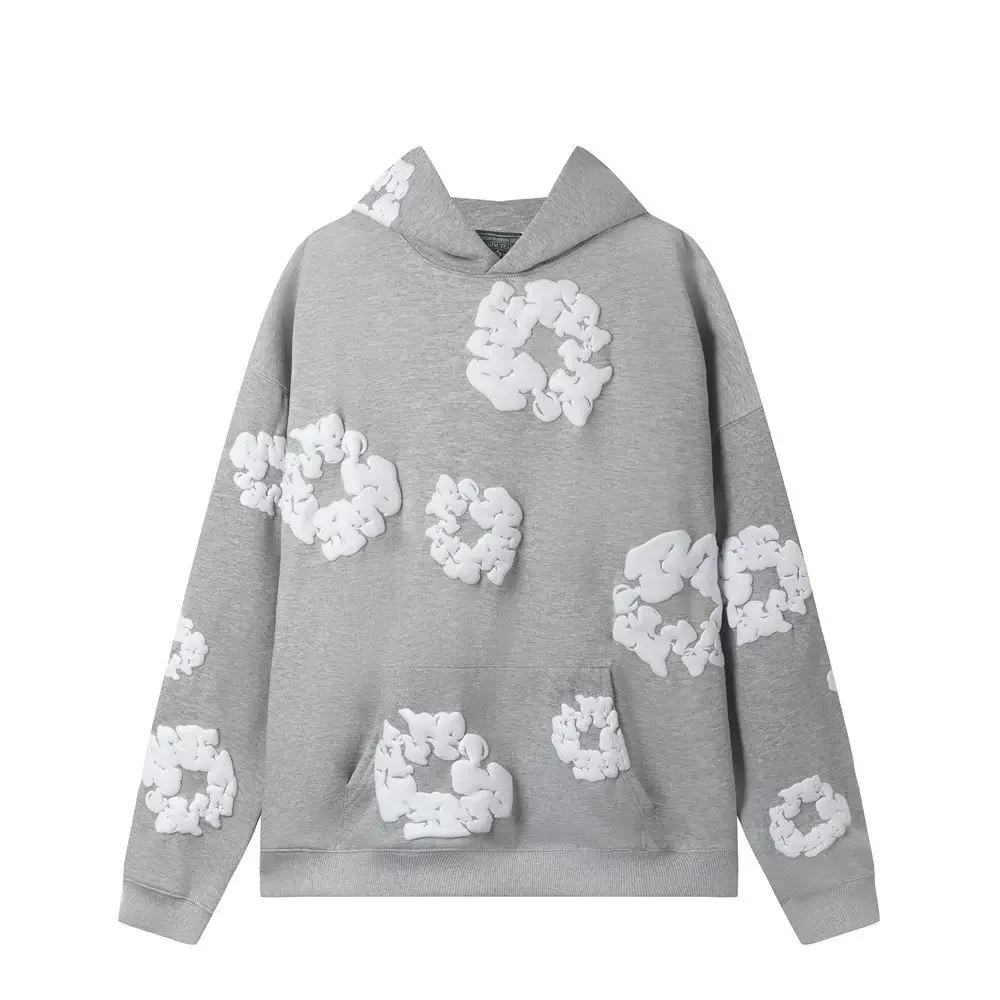 DENIM TEARS Fashion New Men's Women's Same Kapok Foam Printing Loose Velvet Hooded Sweater Trousers Set 6