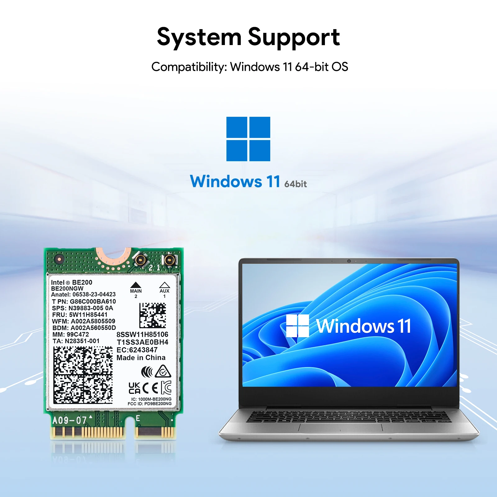 

New Wi-Fi 7 Intel BE200 Bluetooth 5.4 Wifi Card BE200NGW 2.4/ 5/ 6 GHz 5.8 Gbps For Windows 11 PC Laptop