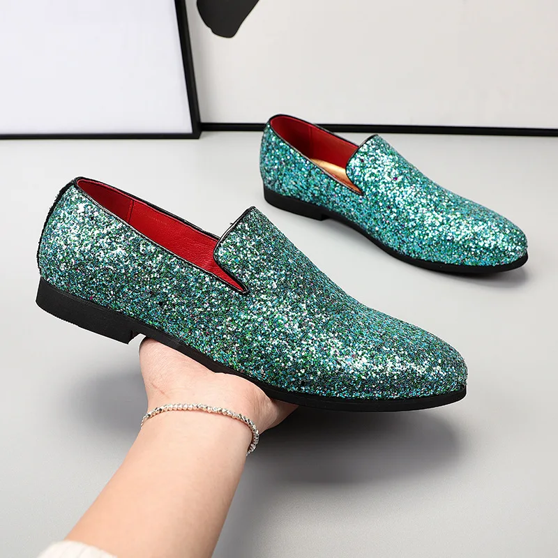 Men's Casual Shoes Mens Comfortable Driving Loafers Light Moccasins Men Fashion Sequins Bling Party Wedding Flats EU Sizes 38-48 6