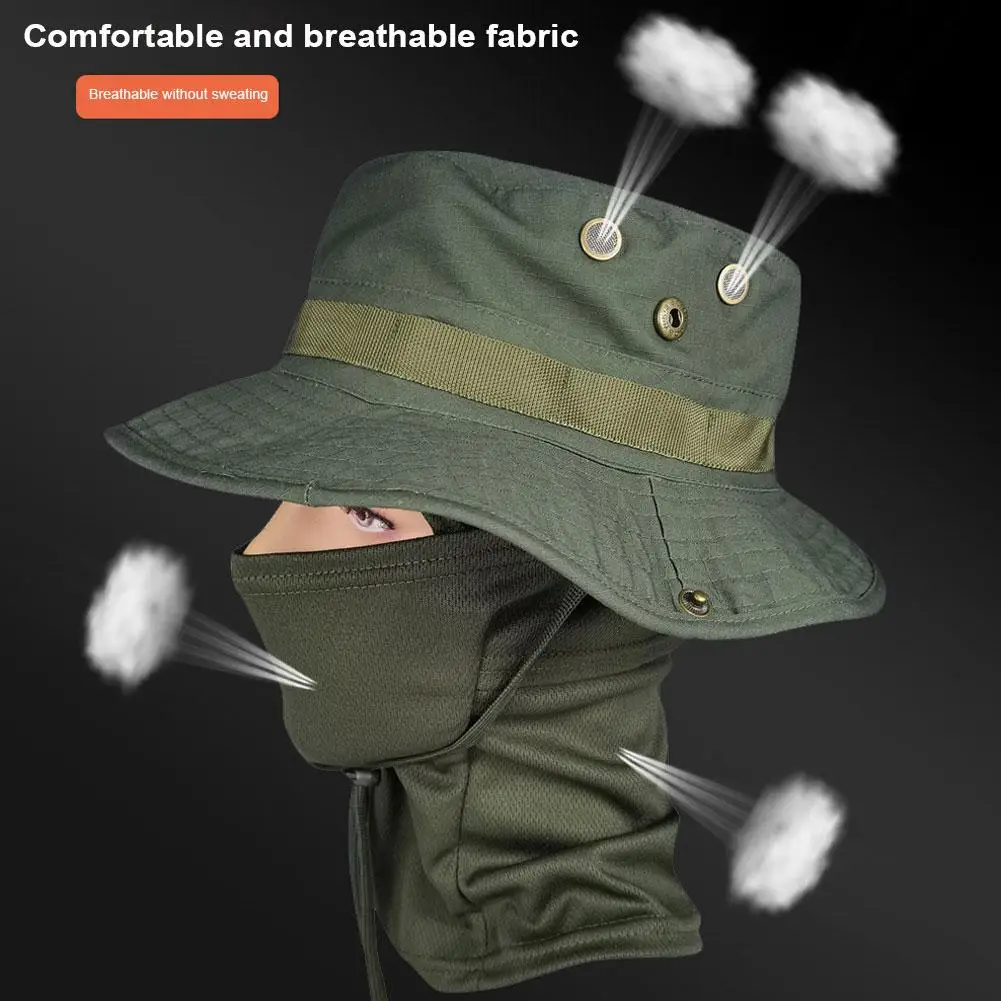 Women Men Hiking Fishing Boonie Hat Outdoor Sport Sun UV Protection Neck Face Camouflage Adjustable Bucket Caps and Mask 5