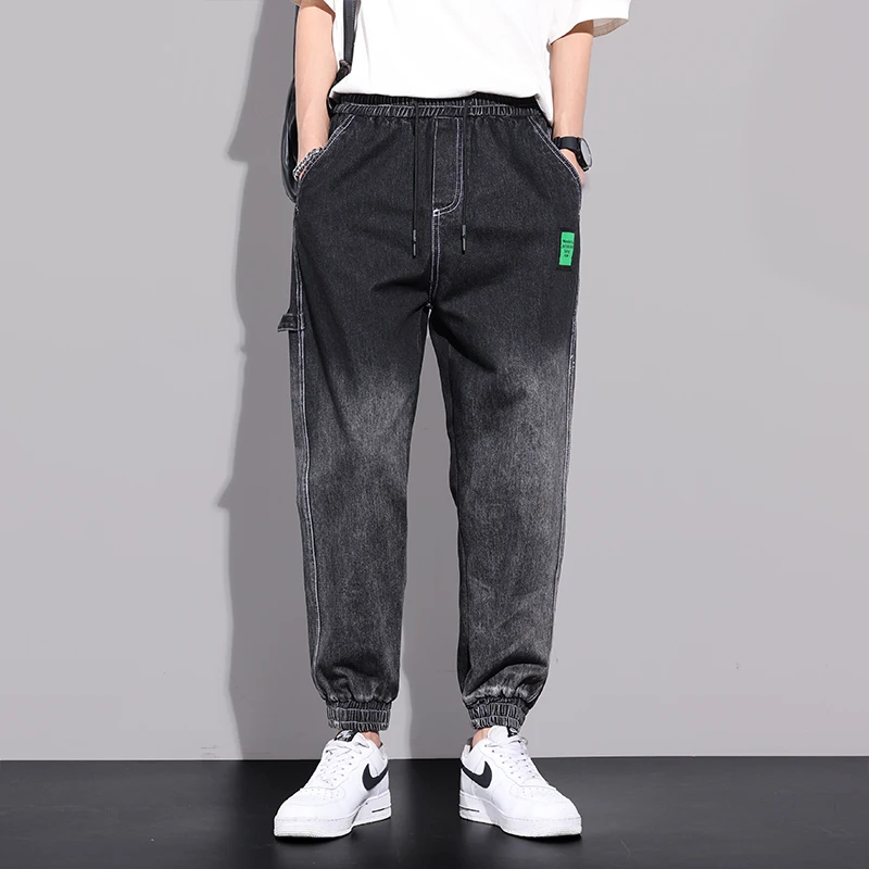 

Men Fashion High Street Jeans Casual Harem Pants Gradient Color Light Blue Sweatpants Trousers Drawstring Jeans Denim Pants 3XL