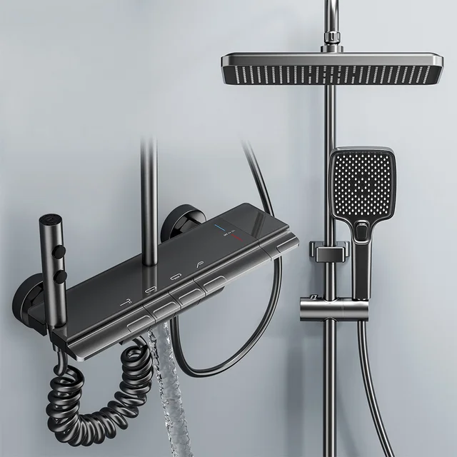 ชุดฝักบัวอาบน้ำแบบติดตั้งบนอ่างอาบน้ำ พร้อมก๊อกผสมทองเหลืองทันสมัย ฝักบัวแบบติดตั้งบนพื้น และระบบฝักบัวอาบน้ำครบชุด 1