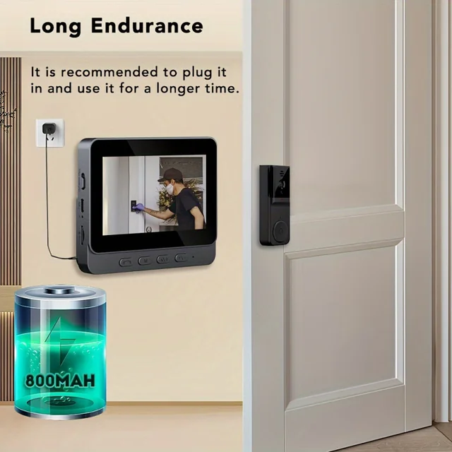 Wireless Intercom Doorbell with Screen HD Video Smart Home Monitor Night Vision Two-Way Audio Security doorbell Visual camera 4