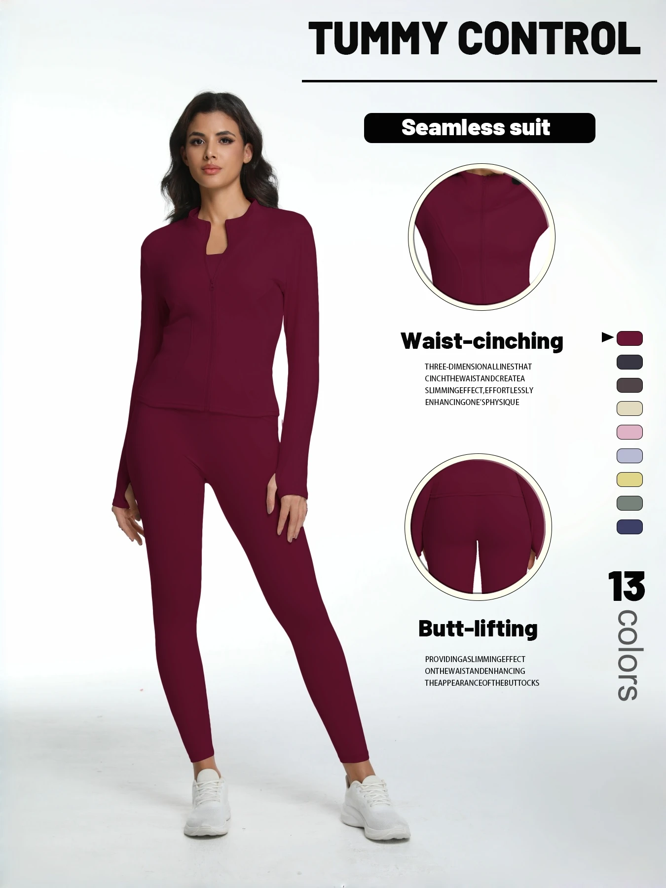 Women's Zipper Long Sleeve Top High Waist Leggings Active Wear Set