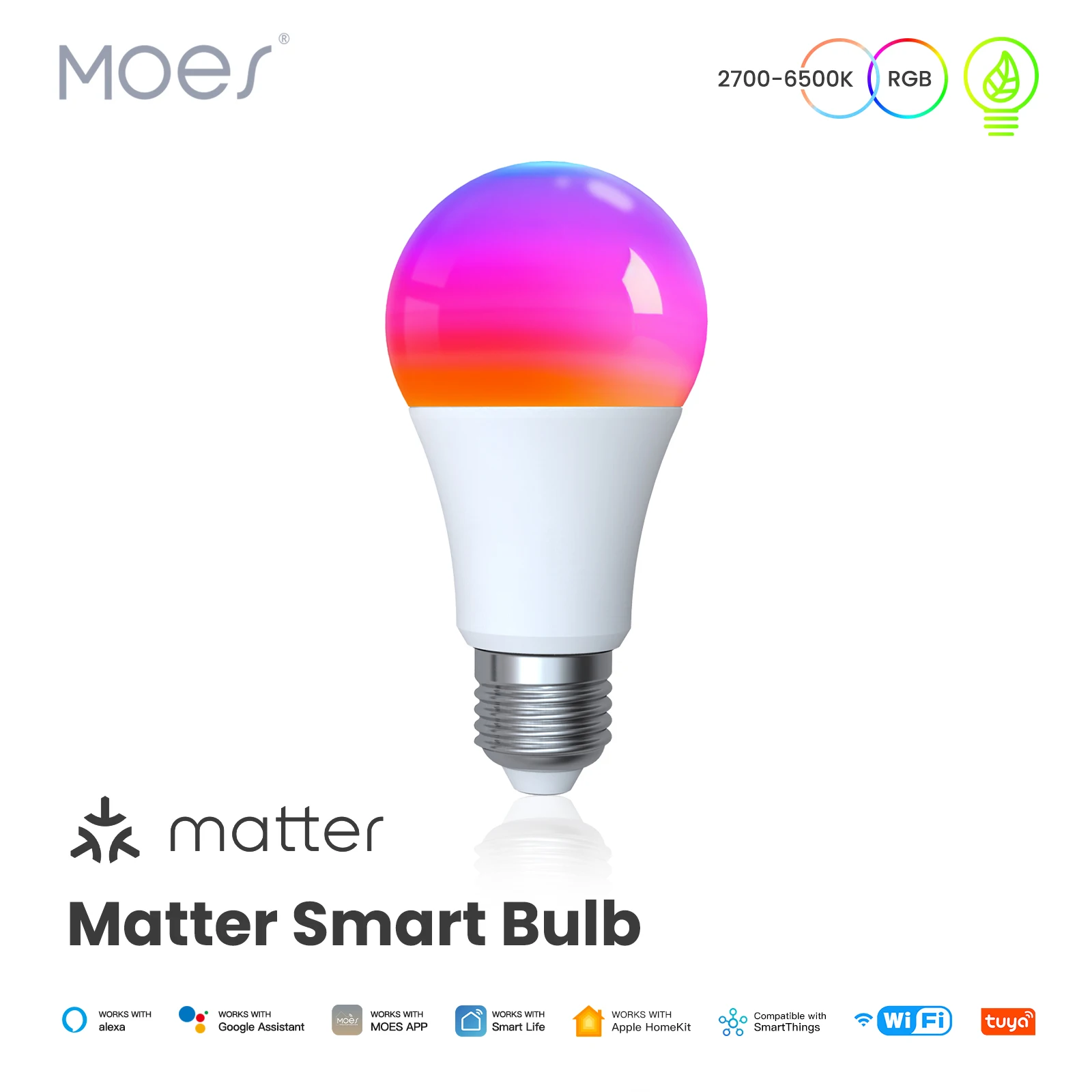 หลอดไฟอัจฉริยะ Tuya Matter WIFI ไฟ LED ปรับแสงได้16ล้านสี RGB E27โคมไฟเทียนไขควบคุมด้วยเสียง Alexa Google Home 1