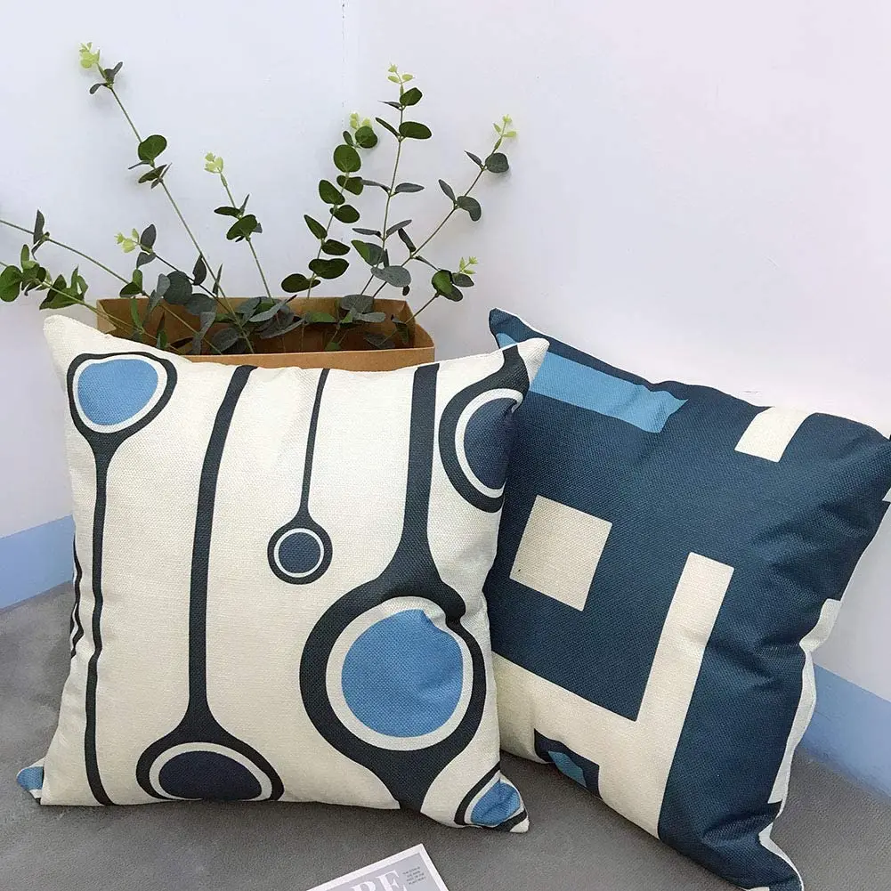 Modern Blue Geometric Linen Cushion Cover for Car Living Room Sofa Bedroom Home Decor, 40x40 45x45 50x50 60x60 Pillowcase 3