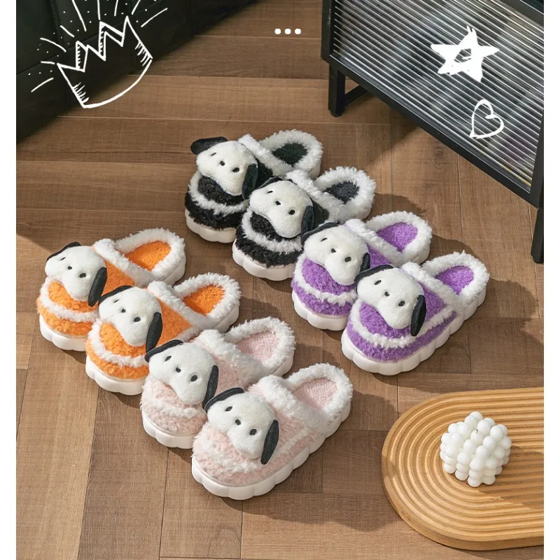 

Sanrio Pochacco Cotton Slippers Thick Bottom 2023 New Style Female Autumn Winter Indoor Home Cartoon Keep Warm Plush Slippers