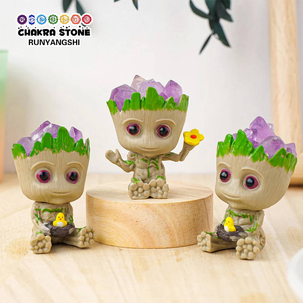 Кукла из натурального кристалла с аметистом и зубами, милое украшение для комнаты, лечебный домашний декор, Кристальный камень для детей, Оригинальные подарки