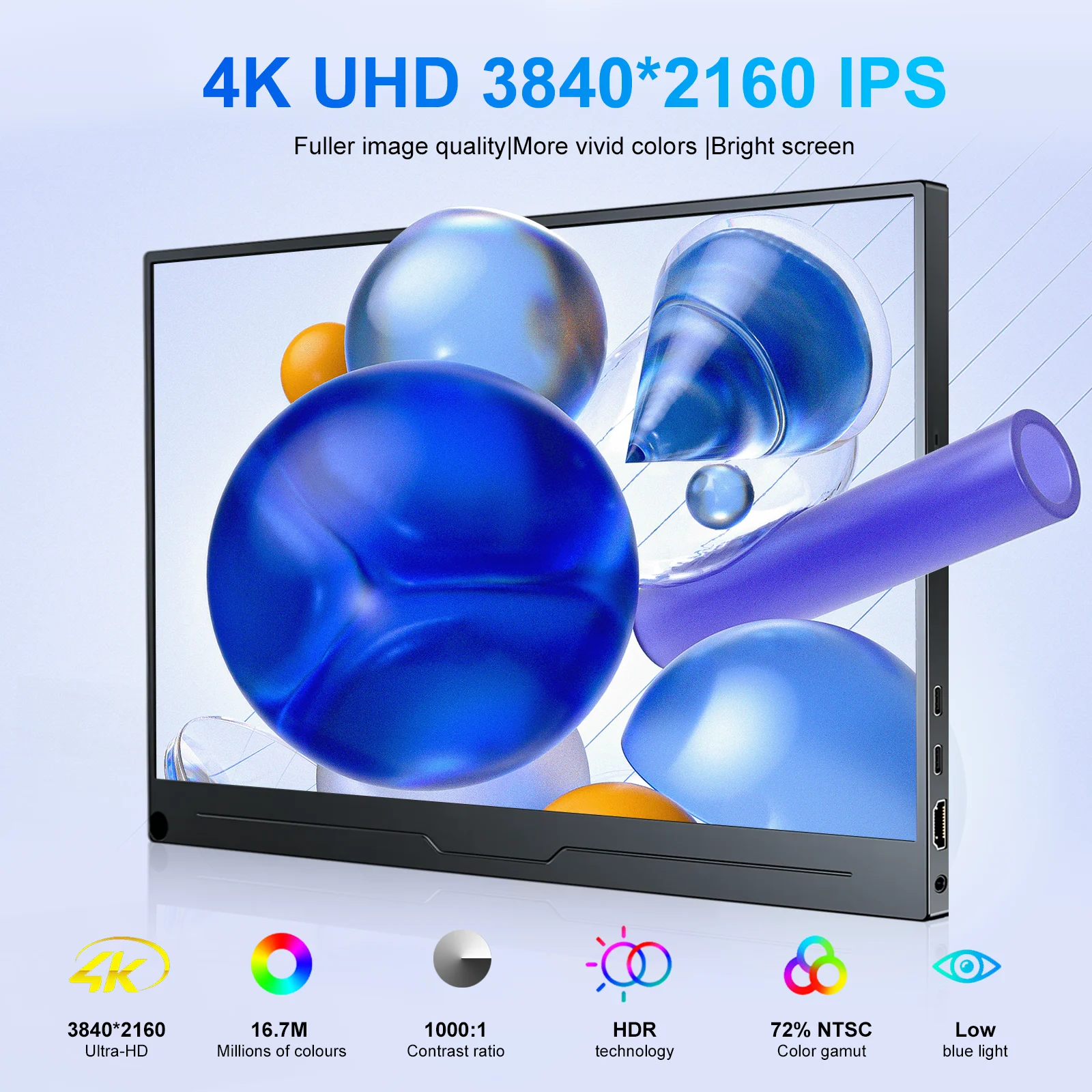 4K 15.6인치 휴대용 모니터 3840x2160 확장 디스플레이 IPS LCD 패널 펜홀 스탠드 VESA Type-c 미니 HDMI 모바일 디스플레이 300cm/m2