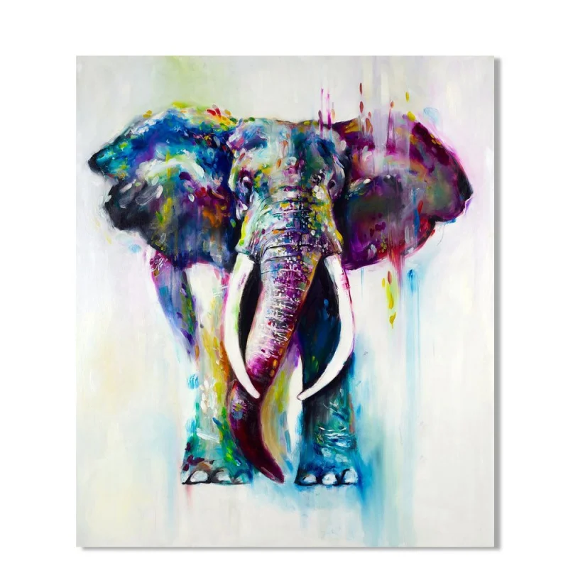 

Top Artist Hand-painted High Quality Elephant Oil Painting on Canvas Modern Abstract Colorful Animal Oil Painting for Room Decor