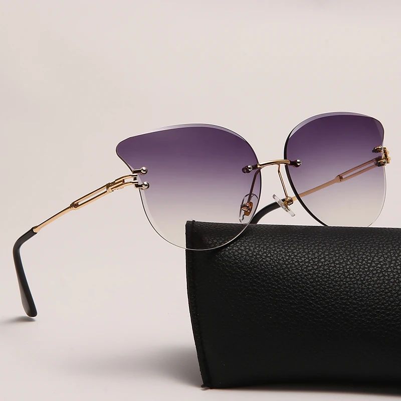 

Модные солнцезащитные очки кошачий глаз без оправы, роскошные брендовые дизайнерские женские металлические солнцезащитные очки, женские очки с защитой UV400, солнцезащитные очки