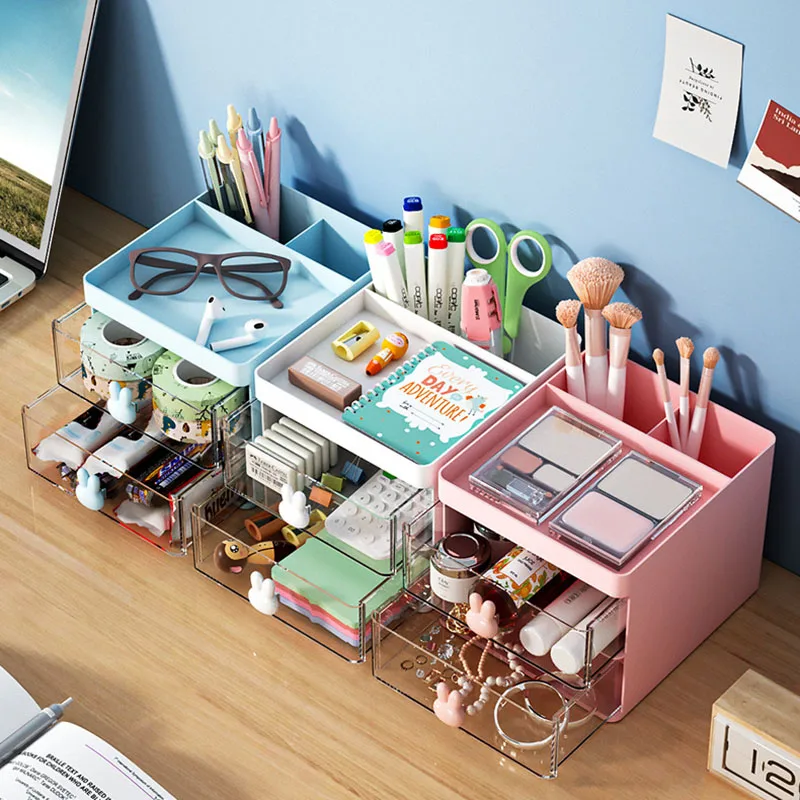 Cosmetics Storage Box Lipstick Desktop Make Up Brush Organizer Bathroom Sundries Storage Cases Desk Stationery Organizer