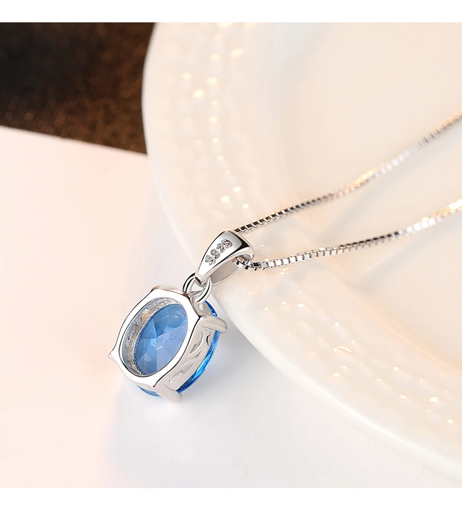 Collier en argent Sterling topaze bleu ciel synthétique pour femmes, pendentif en pierre ovale classique, chaîne Fine de mariage_voghion.com