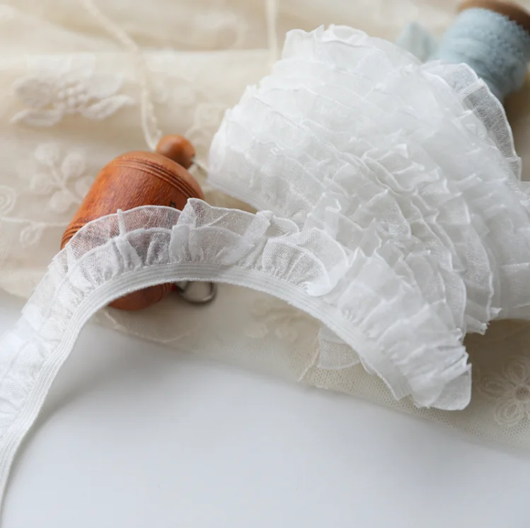 Hot ! 5 Meters Ivory Ruffle Elastic Lace Trim Fabric 2 Layers DIY Crafts Sewing Supplies DIY Bra Underwear Accessories 2.1cm